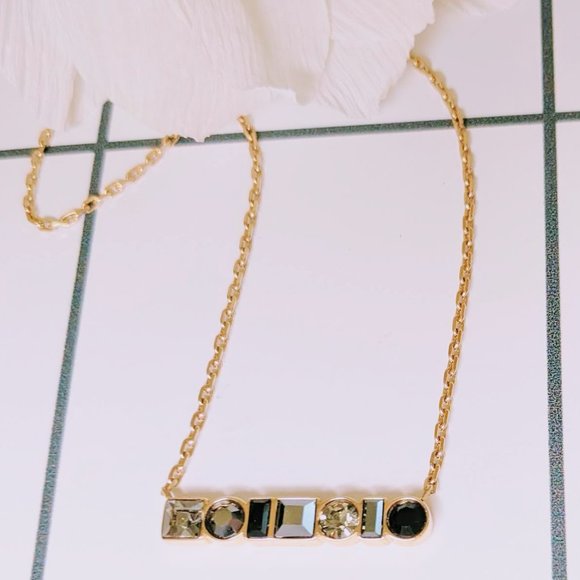 Almost New - Gold Toned Stainless Steel Black Gemstone Bar Necklace from Fossil - Picture 2 of 4